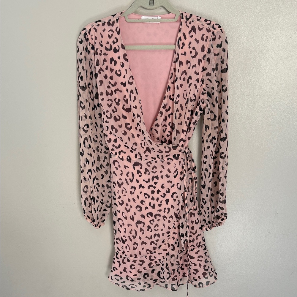 All in Favor Pink Leopard Wrap Dress